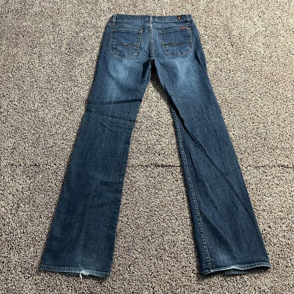 7 For All Mankind Jeans Womens 30 Blue Bootcut Stretch Denim Made USA Distressed - Picture 1 of 11